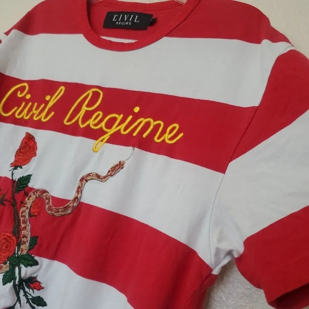 Civil Regime T-Shirt Product of the Poison Red Striped Size M Snake and Rose - Picture 7 of 14